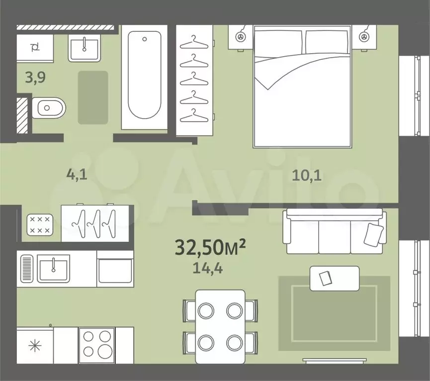 1-к. квартира, 32,5 м, 4/7 эт. - Фото 0