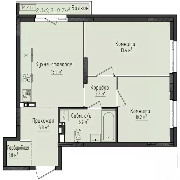 2-к кв. Удмуртия, Завьяловский район, с. Первомайский Город ... - Фото 1