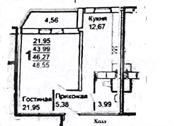 1-к. квартира, 43,7 м, 15/22 эт. - Фото 0