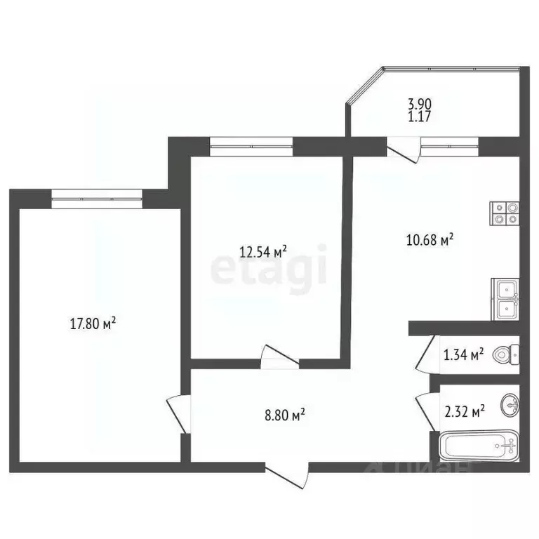 2-к кв. Ростовская область, Ростов-на-Дону пер. Белоусова, 8 (53.0 м) - Фото 1