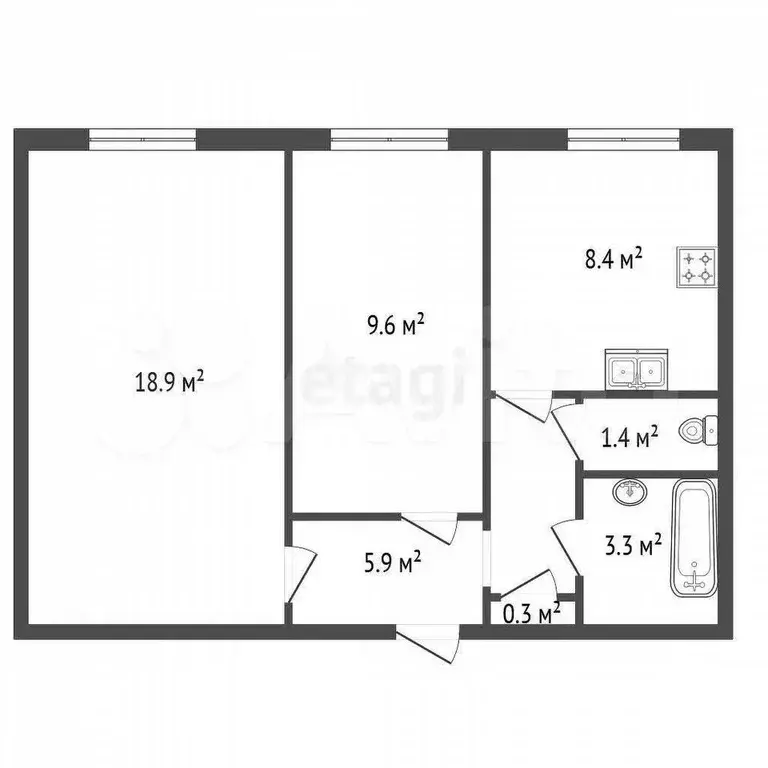 2-к. квартира, 48,1 м, 4/5 эт. - Фото 0