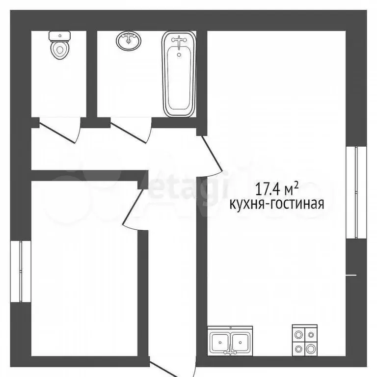 1-к. квартира, 32,5 м, 1/6 эт. - Фото 1