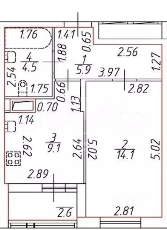 1-к. квартира, 33,6 м, 5/9 эт. - Фото 0