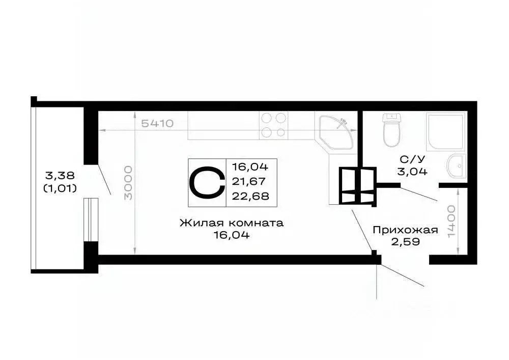 Студия Адыгея, Майкоп ул. Юннатов, 2Е (22.68 м) - Фото 1