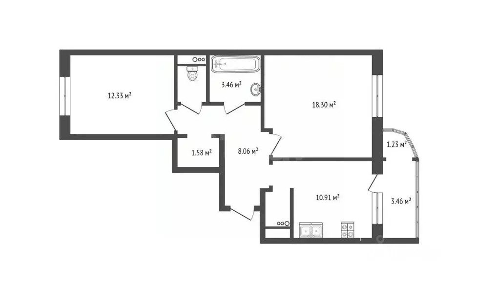 2-к кв. Московская область, Видное ул. Ермолинская, 3 (56.1 м) - Фото 2