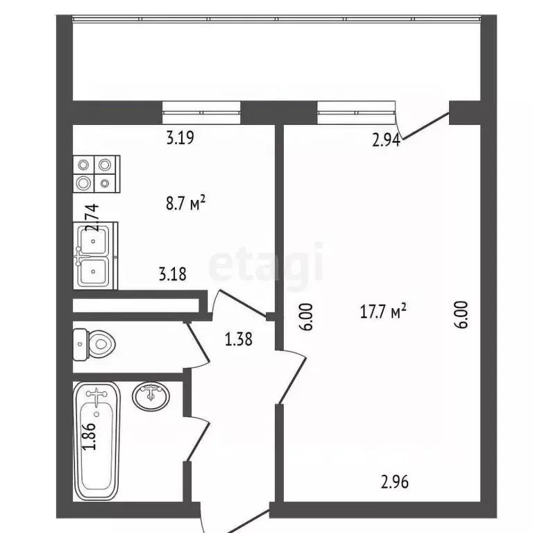 1-к кв. Вологодская область, Вологда Рабочая ул., 1Б (38.4 м) - Фото 2