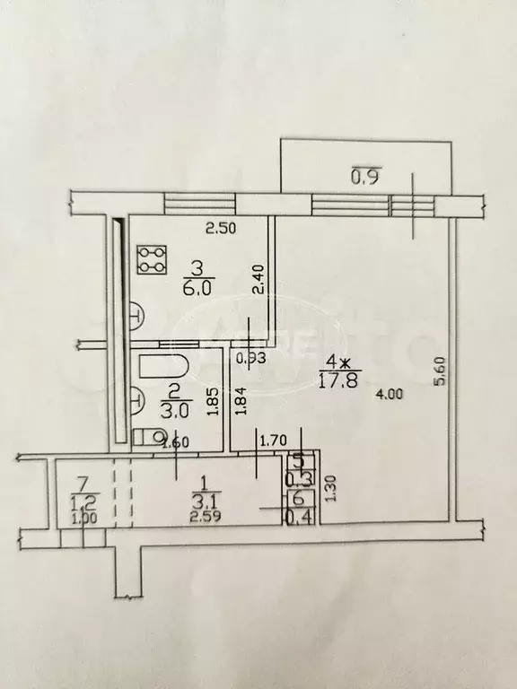 1-к. квартира, 31,8 м, 4/4 эт. - Фото 0