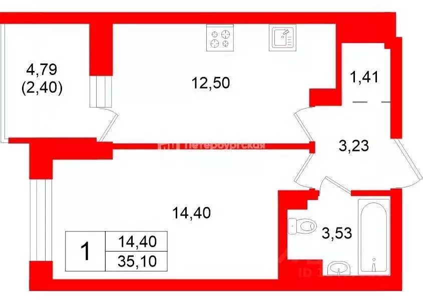 1-к кв. Санкт-Петербург Пулковское ш., 42к6 (35.09 м) - Фото 2