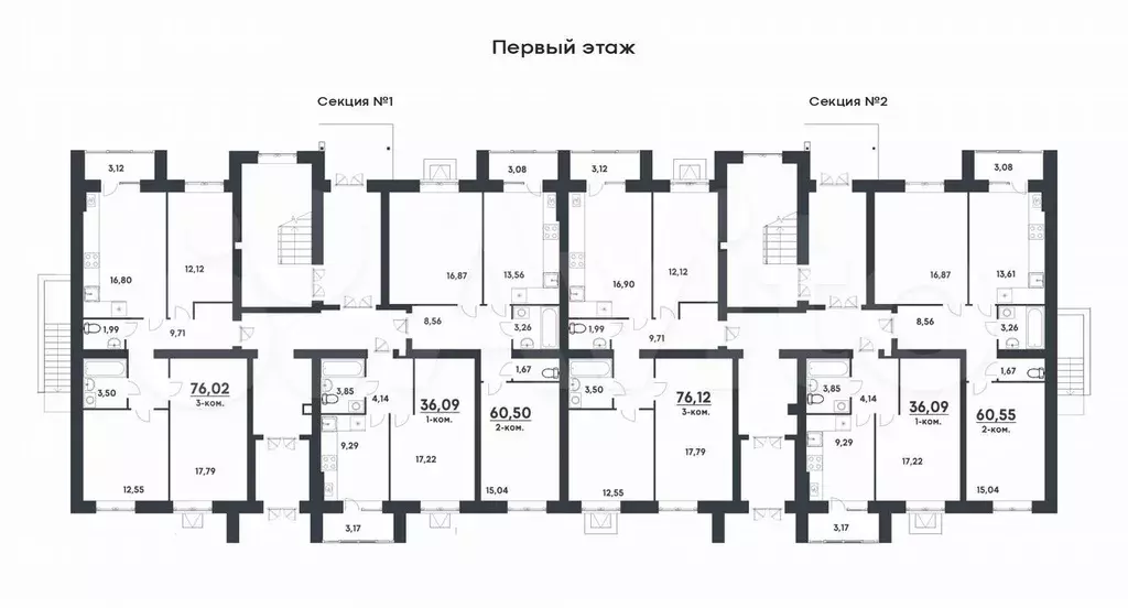 3-к. квартира, 76,1 м, 1/4 эт. - Фото 1