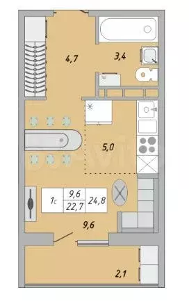 Квартира-студия, 25 м, 10/24 эт. - Фото 0