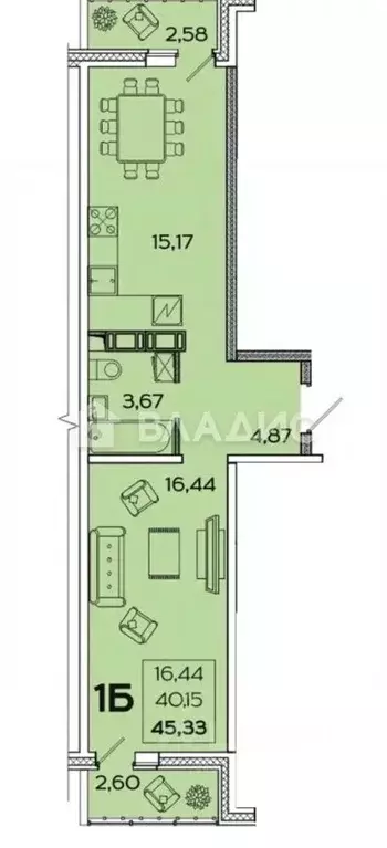 1-к кв. Пензенская область, Пенза ул. Баталина, 31 (45.33 м) - Фото 2
