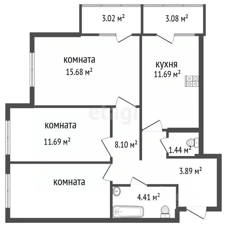 3-к кв. Воронежская область, Воронеж ул. Покровская, 17к4 (68.0 м) - Фото 2