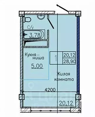 Студия Ставропольский край, Пятигорск ул. Ермолова, 28А (28.29 м) - Фото 1