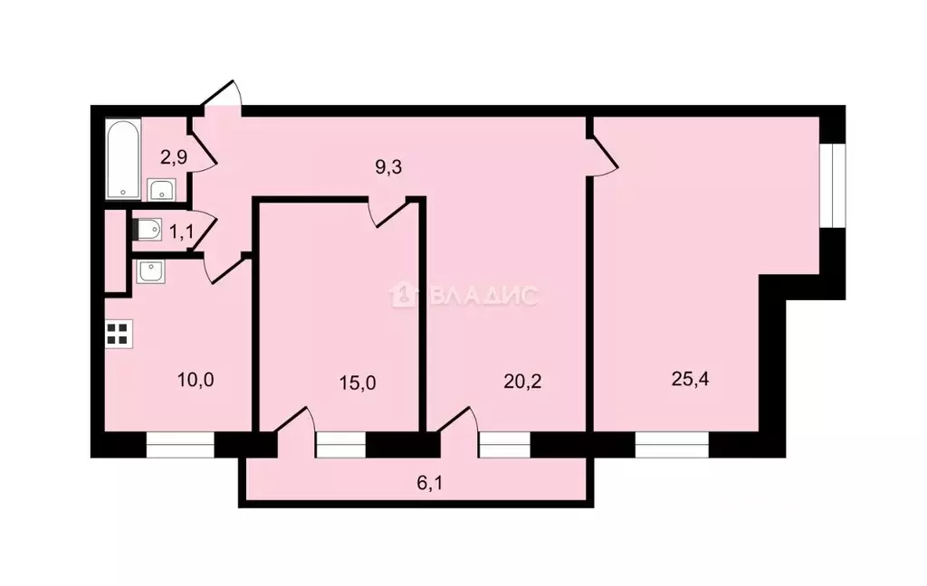 3-к кв. Санкт-Петербург ул. Добровольцев, 2 (84.2 м) - Фото 1