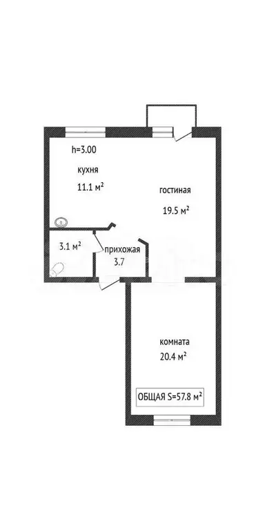 2-к. квартира, 57,8 м, 3/3 эт. - Фото 0