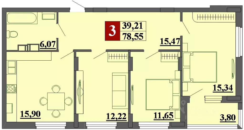 3-к кв. Рязанская область, Рязань ул. Фирсова, 14 (78.9 м) - Фото 1