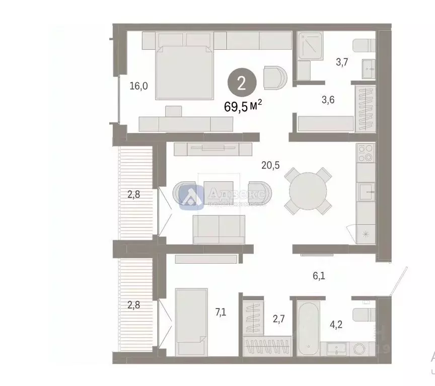 2-к кв. Тюменская область, Тюмень ул. Республики, 205к2 (69.47 м) - Фото 0