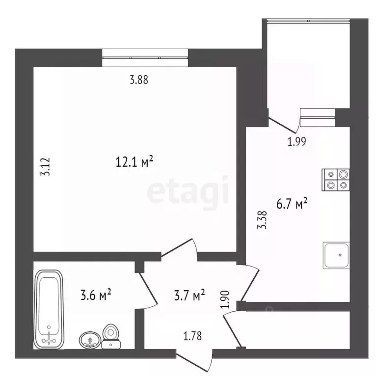 1-к кв. Удмуртия, Ижевск Союзная ул., 129 (29.0 м) - Фото 1