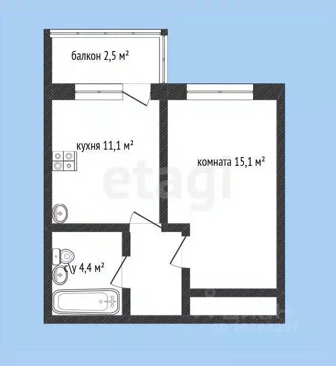 1-к кв. Краснодарский край, Новороссийск ул. Куникова, 47Г (33.1 м) - Фото 1