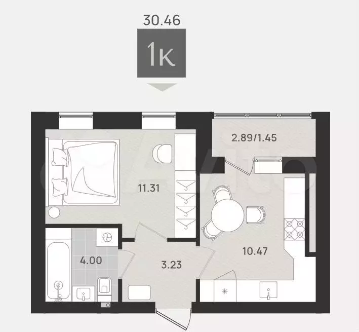 1-к. квартира, 30,5 м, 5/9 эт. - Фото 1