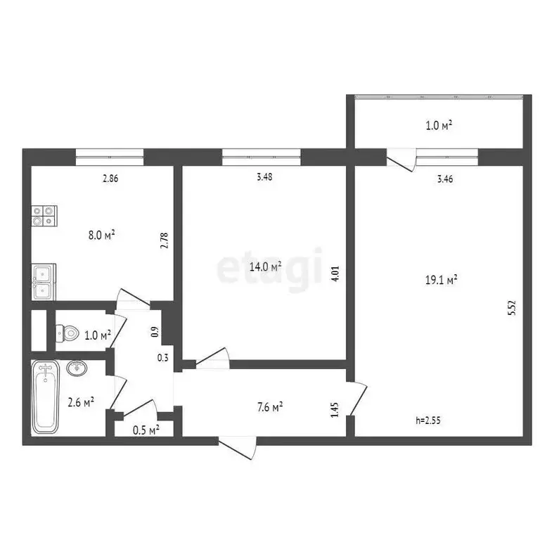2-комнатная квартира: Саранск, улица Воинова, 26 (52.8 м) - Фото 1