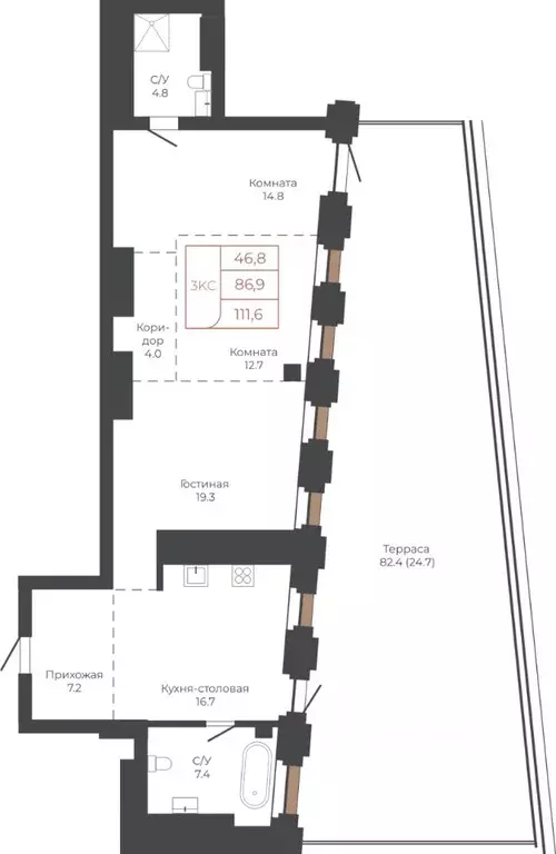 3-к кв. Алтайский край, Барнаул пл. Баварина, 8к2 (111.2 м) - Фото 1