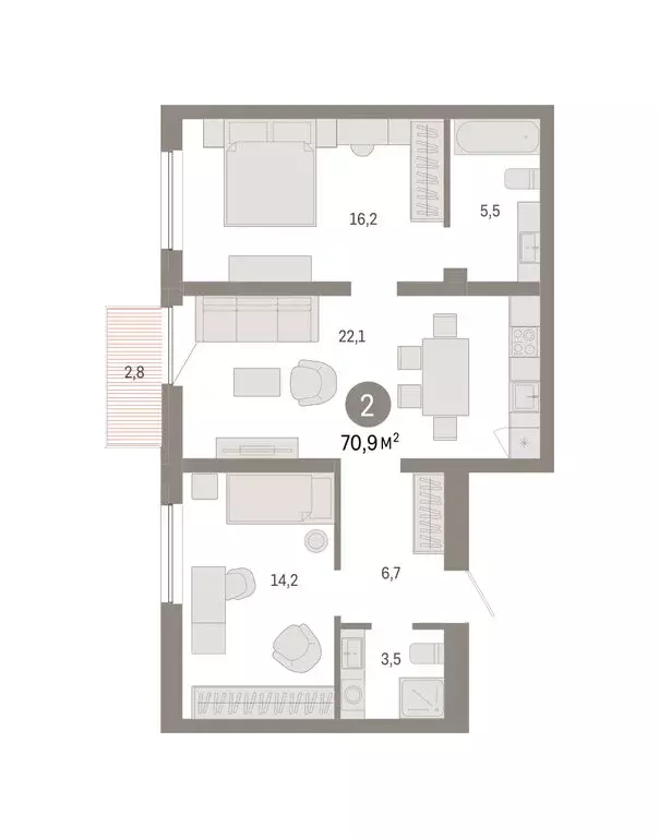 2-комнатная квартира: Екатеринбург, жилой район Юго-Западный, жилой ... - Фото 2