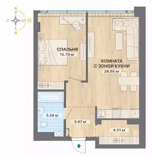 2-к кв. Свердловская область, Екатеринбург ул. Маршала Жукова, 16 ... - Фото 1