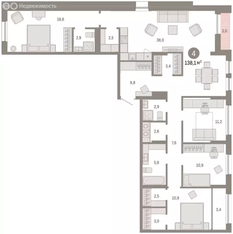 4-комнатная квартира: Тюмень, улица Республики, 205к1 (138.11 м) - Фото 2