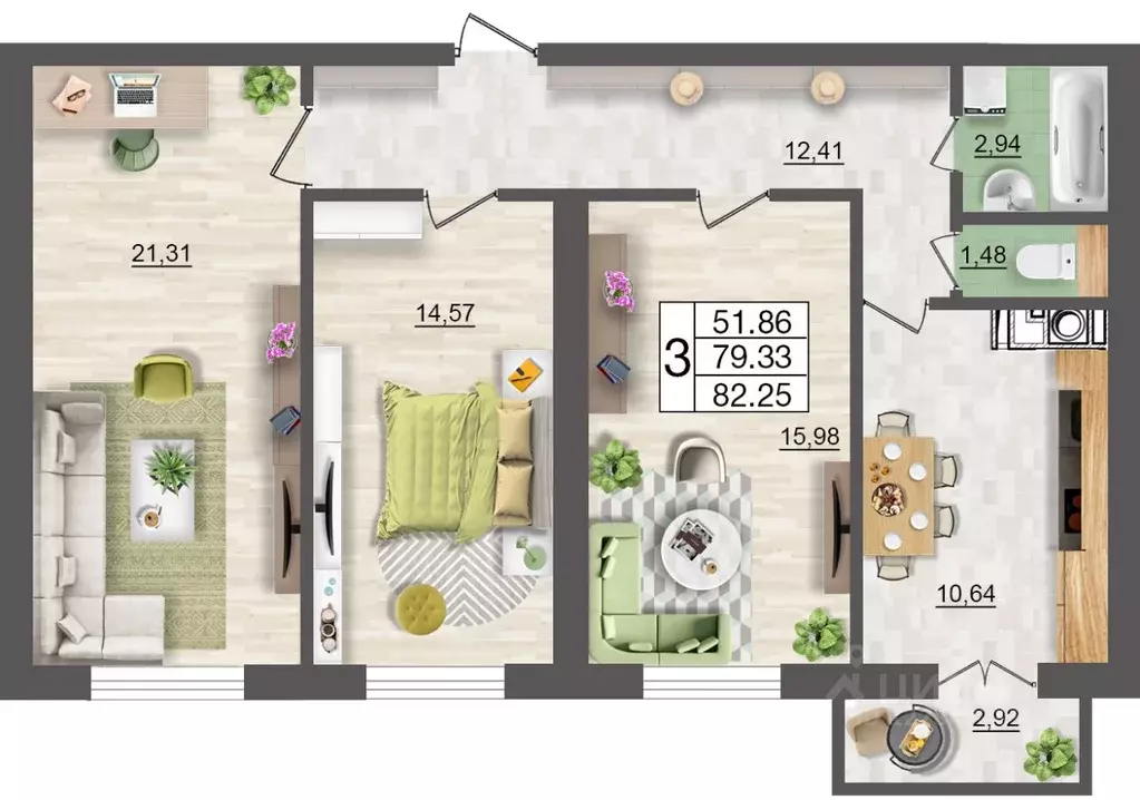 3-к кв. Смоленская область, Смоленск Максимум жилой комплекс (82.25 м) - Фото 1