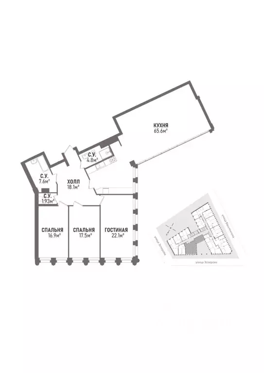 3-к кв. Санкт-Петербург ул. Эсперова, 10 (154.8 м) - Фото 1