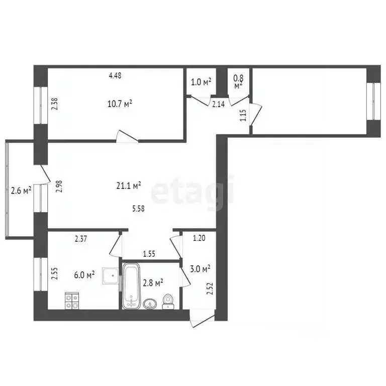 3-к кв. Ростовская область, Ростов-на-Дону Рабочая пл., 6 (56.4 м) - Фото 1