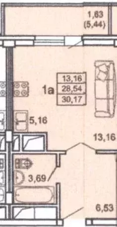 1-к кв. Татарстан, Казань ул. Бари Галеева, 8Ак3 (30.17 м) - Фото 2