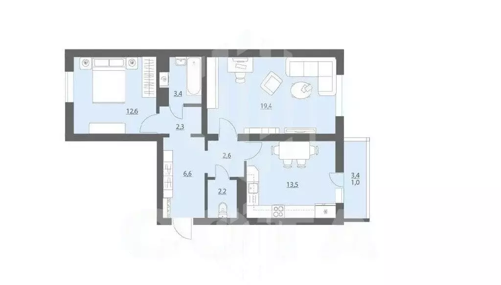 2-комнатная квартира: хутор Ветряк, Выборская улица, 11 (63.8 м) - Фото 1