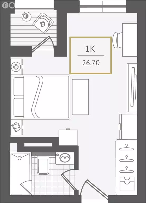 1-комнатная квартира: Адлер, микрорайон Курортный Городок (26.9 м) - Фото 1