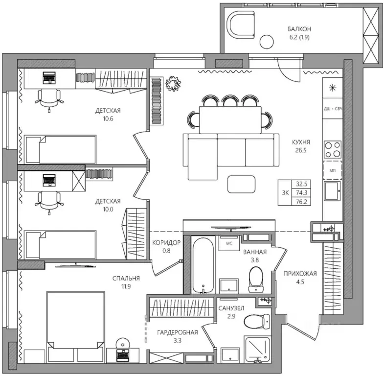 3-к кв. Пермский край, Пермь Батумская ул., 21 (76.2 м) - Фото 1