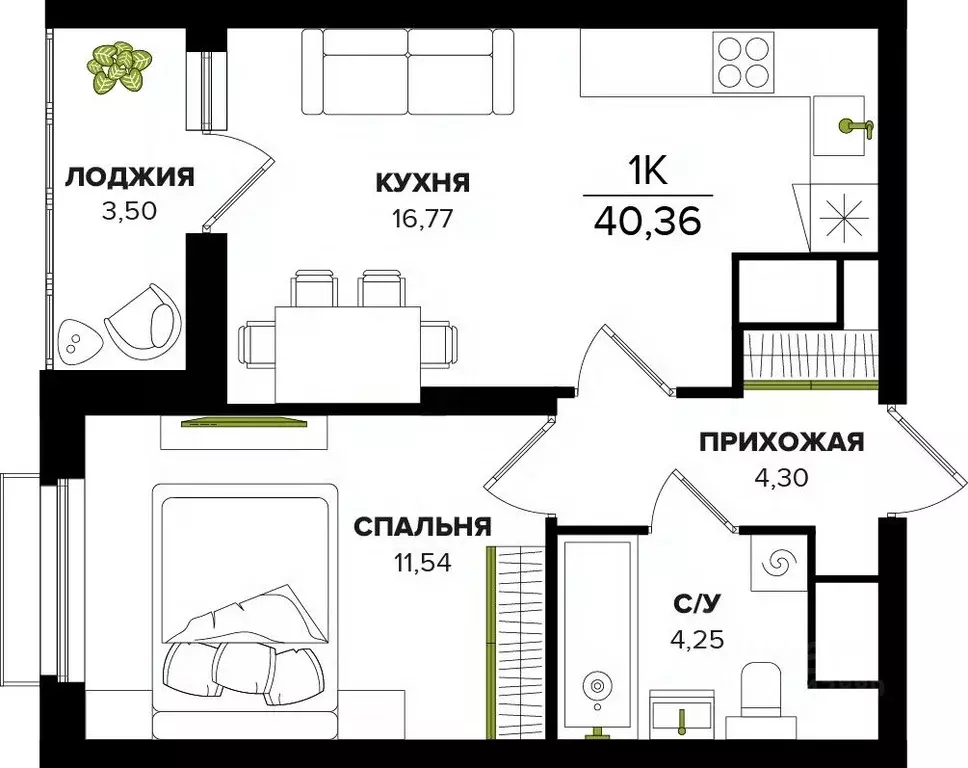 1-к кв. Тульская область, Тула ул. Академика Насоновой (40.36 м) - Фото 1