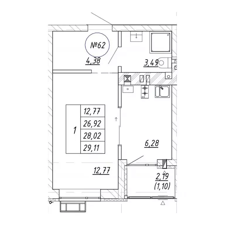 1-к кв. Калининградская область, Зеленоградск  (29.11 м) - Фото 1