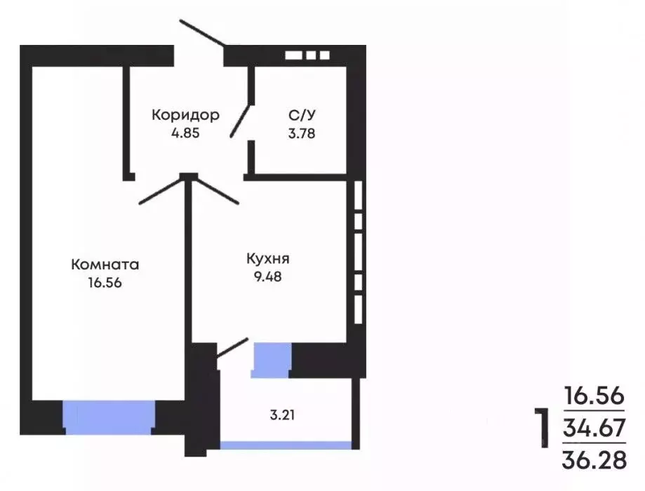 1-к кв. Воронежская область, Воронеж ул. Курчатова, 26Б (36.28 м) - Фото 0