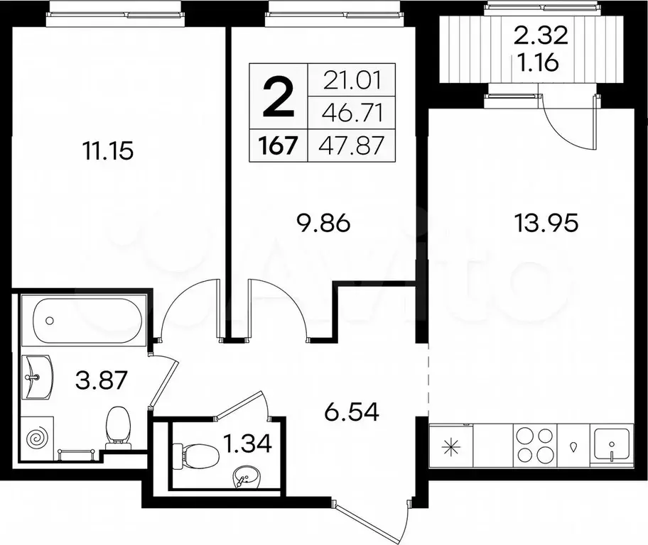 2-к. квартира, 47,9 м, 5/9 эт. - Фото 0
