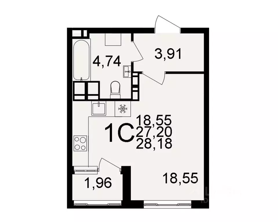 1-к кв. Тульская область, Тула  (28.18 м) - Фото 1