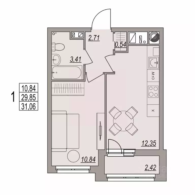 1-к кв. Волгоградская область, Волгоград ул. Дымченко, 9 (31.06 м) - Фото 1