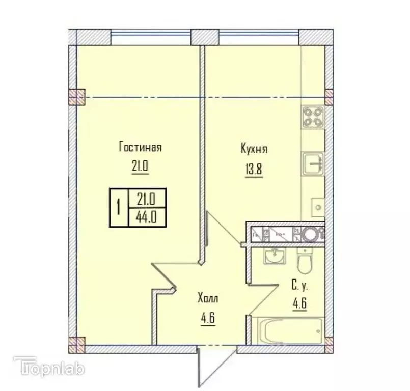 1-комнатная квартира: Нальчик, улица Шарданова, 46Г (44 м) - Фото 0