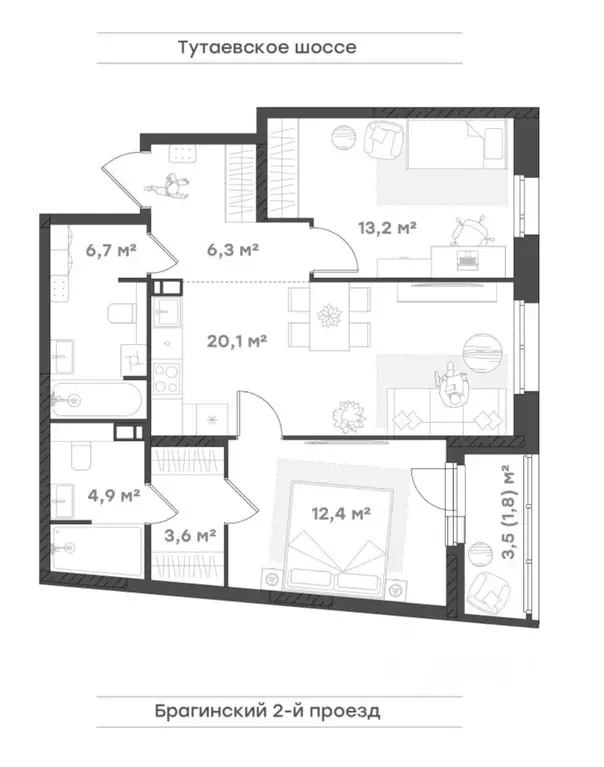 2-к кв. Ярославская область, Ярославль Тутаевское ш., 93Б (68.9 м) - Фото 1