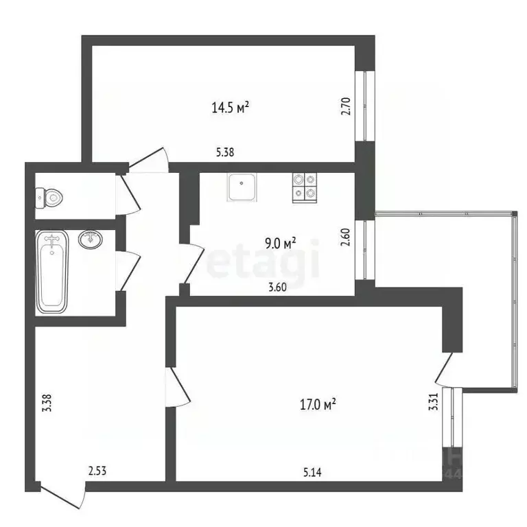 2-к кв. Тюменская область, Тюмень ул. Николая Чаплина, 125 (55.8 м) - Фото 2