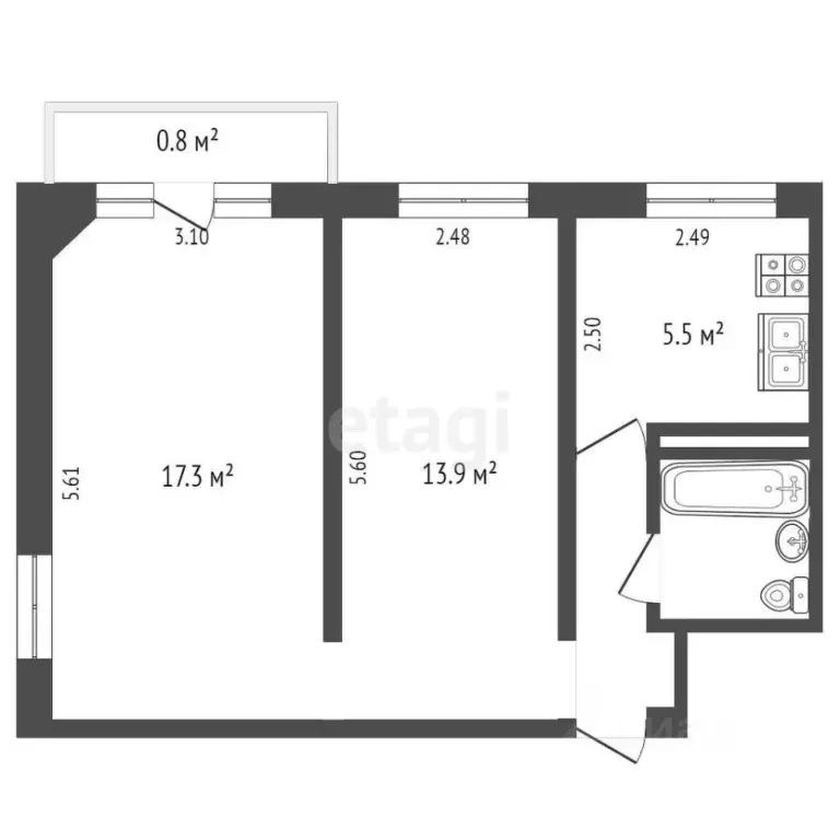 2-к кв. Псковская область, Псков Гражданская ул., 11А (42.2 м) - Фото 1