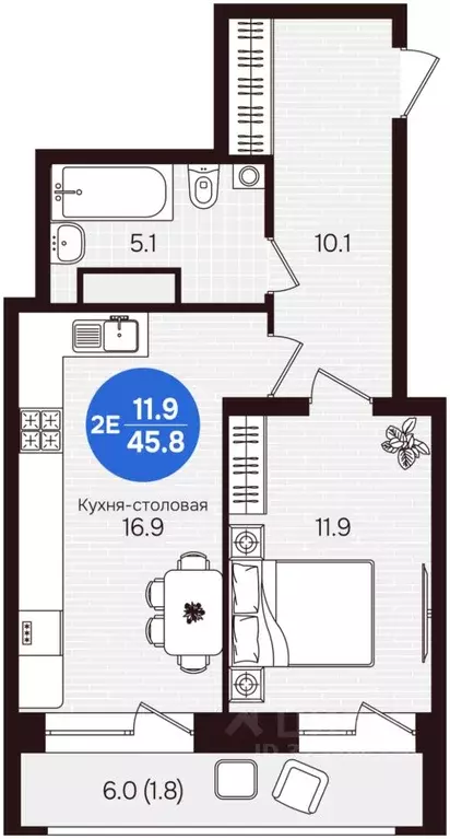 2-к кв. Чувашия, Новочебоксарск ул. 10-й Пятилетки, поз5 (45.8 м) - Фото 2