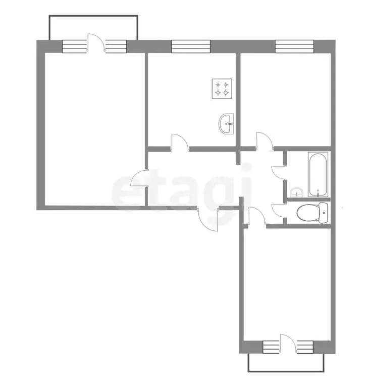 3-комнатная квартира: Бердяуш, Профессиональная улица, 29 (70 м) - Фото 0