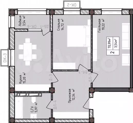 2-к. квартира, 71 м, 3/8 эт. - Фото 0
