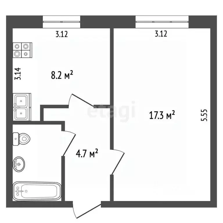 1-к кв. Крым, Щелкино Ленинский район, 1-й мкр, 10 (33.8 м) - Фото 2